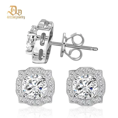 Delzzad S925 Luxury Earrings Round VVS Synthetic Moissanite Earrings Jewelry Perfect Birthday Mother’s Day Christmas Gift for Men Women Wedding Set
