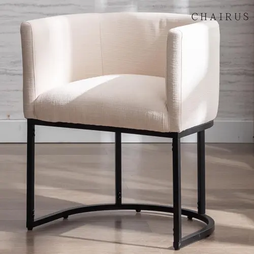 CHAIRUS Modern Barrel Dining Chairs - 20" H, Linen Fabric Upholstered, Black Metal Frames, Backrest & Arms, Fits Kitchen/Dining Room Home Use, Resists Daily Wear, Thick Plush Feel, Modern Curves Add Polish
