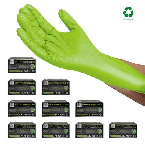 GP Craft 8Mil Green Diamond Textured Reusable Work Gloves with Grip - Heavy Duty Safety Construction Gloves for Automotive, Plumbing, Industrial Cleaning & Hand Protection, Heavy Duty Gloves