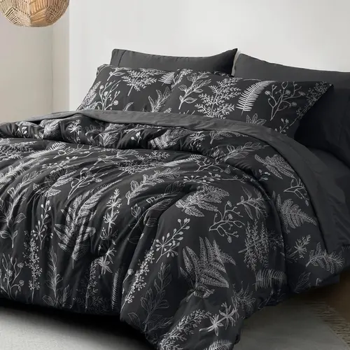 PHF 3/7 counts/set Comforter Set, Reversible Botanical Bedding Set Include Comforter, Pillow Shams, Flat Sheet, Fitted Sheet and Pillowcases