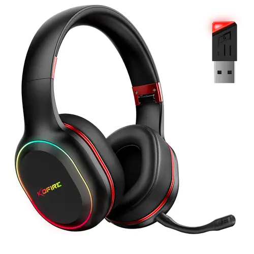 Picun Kofire UG-05 Over-Ear Bluetooth Gaming Headphones - 2.4G-Bluetooth Tri-Mode, ENC Noise Cut, RGB Lights, 3D Vibration, Electronic Audio, Multi-Device Compatibility, Comfortable and Lightweight for Console Gamers on PC, PS4, PS5, Switch, Gaming Headse