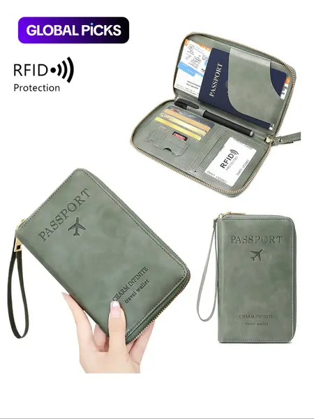 Letter Pattern Modern Passport Holder, Passport Cover, 2024 New Style Portable Passport Case with Zipper & Wrist Strap, Multi-functional Airplane Ticket Clip, Travel Credit Card Wallet, Travel Accessories, Travel Essentials