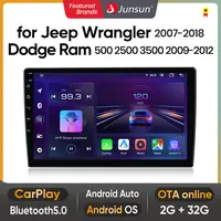 Junsun 10-in HD LCD Android 13 Car Radio Stereo for Jeep Wrangler JK 2007-2018, Dodge Ram 1500 2500 2009-2012 with 2G WiFi, Wireless CarPlay, Android Auto, GPS Navigation, Multimedia Touchscreen Video Player, 10 Inch