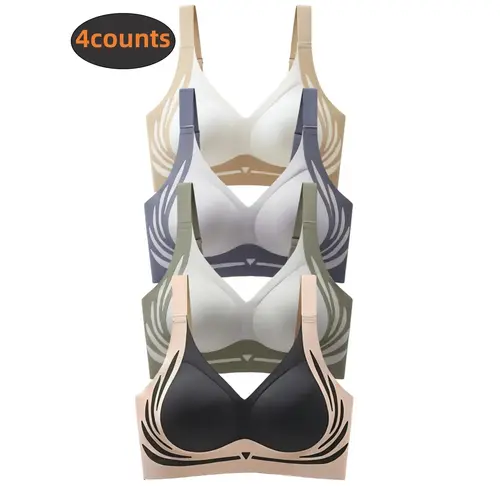 Women's Colorblock Patchwork Supportive Wireless Bra, Soft Comfortable Breathable Backless Lingerie, All-Season Basic Casual Underwear