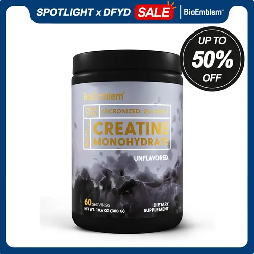 BioEmblem Creatine Monohydrate Powder - Unflavored Micronized 300g Clean Fitness Supplement, Fitness Endurance Support - Muscle Strength, Workout Recovery, Brain Booster, Mental/Peak Energy Amino Acids - Non-GMO, Vegan, 60 Servings