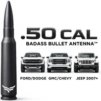 EcoAuto 50 Cal Badass Bullet Antenna for Ford Dodge GMC Chevy & Jeep 2007+ Stand Out Upgrade Your Truck Antenna Anti-Theft Design Military-Grade Quality Auxiliary Audio Inputs