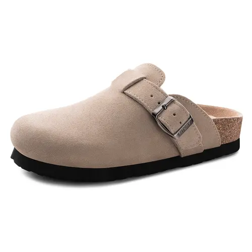 FITORY Breathe II Women's Minimalist Leather Bohemian Clogs - Slip-On Platform Mules with Buckle, Perforated Detail, Cushioned Footbed, Platform Lift for Outdoors, Street Use, Basic