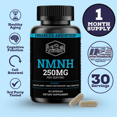 Black Forest NMNH 250MG Enhanced with BioPerine for 3X Absorption - Advanced NAD+ Support Supplement for Healthy Aging & Cognitive Function Optimum Fitness  Edible Healthcare Natural, Vitamin, Dietary