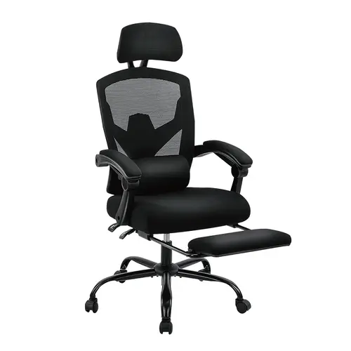 Sweetcrispy Reclining Ergonomic High Back Office Chair - Height-Adjustable Desk Chair with Lumbar Support Pillow, Retractable Footrest, Padded Armrests, Adjustable Headrest for WFH Setup