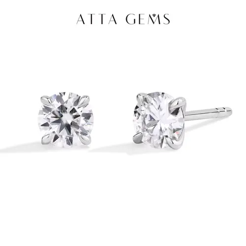High Quality Lab-Created Moissanite Ear Studs, D/VVS1 Color Round Cut 0.5CT-1CT-2CT Classic 4-Prong Unisex Jewelry, Sparkling Hip Hop Wedding Earrings for Women (E036), High Quality Earrings, Earring For Women summerwins tiktokshopbacktoschool