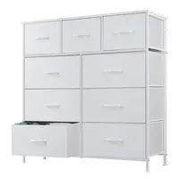 Fabric Storage Tower with 9 Drawers, Bedroom Drawer Dresser Organizer, Chest of Drawers with Fabric Bins, Steel Frame and Wooden Tabletop
