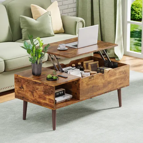 Coffee Tables, Small Coffee Table with Storage Shelf and Hidden Compartment, Modern Wood Lift Top Coffee Table for Living Room, Office, Reception Room