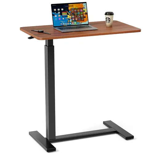 Sweetcrispy C-Shaped Metal Frame Overbed Table - Easy Height-Adjust Rolling Hospital & Home Use Desk, Mobile Standing Laptop Desk