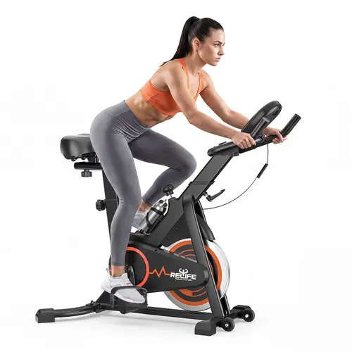 RELIFE Flywheel Exercise Bike, Compact Adjustable Speed Indoor Cycling Bike with Adjustable Resistance, 330LBS Capacity for Home Gym Cardio, Workout & Fit at Home, Cardio At Home