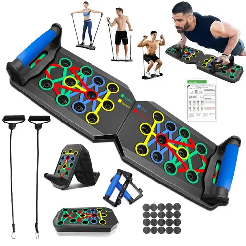Unisex Push Up Board - Foldable 28-in-1 Multifunctional Workout Station with Color-Coded Handles, Portable ABS Strength Training Gym Equipment, Home Workout Equipment for Upper Body Training
