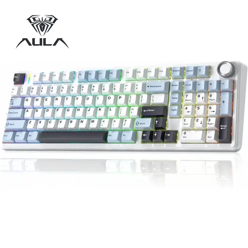 (NEW)Aula F99 Pro Mechanical Keyboard, Hot Swappable Custom Gaming Keyboard, Tri-Mode BT5.0/2.4GHz/USB-C Creamy RGB Keyboard with Numpad PBT Keycaps Multifunction Knob for MAC PC Gamer - Blue, Gaming Keyboards, Custom Keyboard Setup