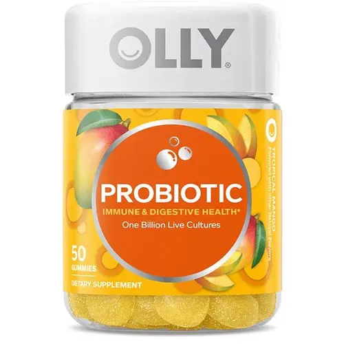 OLLY Probiotic Gummy Vitamin - 1B CFUs Dietary Supplement, Immune Support, Gut Support Digestive Aid, Tropical Mango Flavor Chewable Selfcare Supplement, 50 Gummies