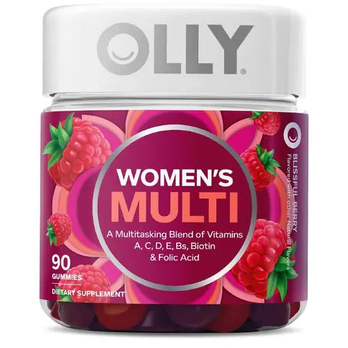 OLLY Women's Multivitamin Gummy Dietary Supplement - Chewable Supplement, Edible Vitamin with Vitamins A,D,C,E,Biotin,Folic Acid - Chew 2 Daily, Blissful Berry Flavor, 90 Gummies, 45-Day Supply, Biotin Support, Antioxidant Gummies, Self Care Products