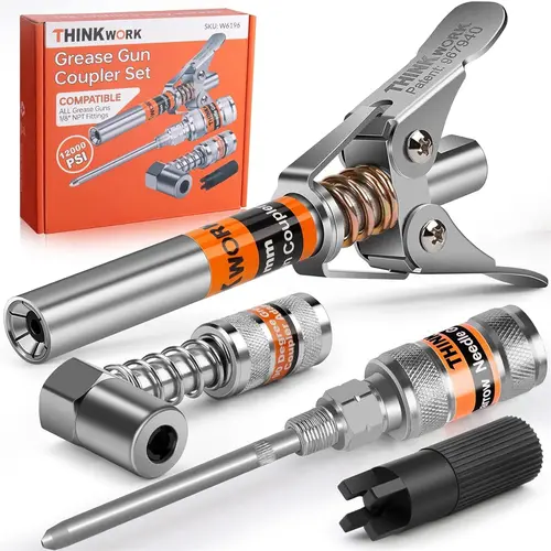 【BackToSchool】THINKWORK Grease Machine Coupler Set, Double Handle Extra Reach Strong Lock on Greases Couplers, 12000 PSI Compatible with All Grease 1/8" NPT Grease Fitting