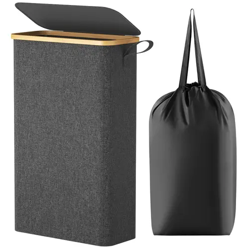 Lifewit 50L / 65L Slim Laundry Hamper with Lid, Narrow Basket with Removable Bag, Bamboo Handles, Foldable Design for Efficient Space Utilization,summerwins,dorm essentials,home decor Back to School