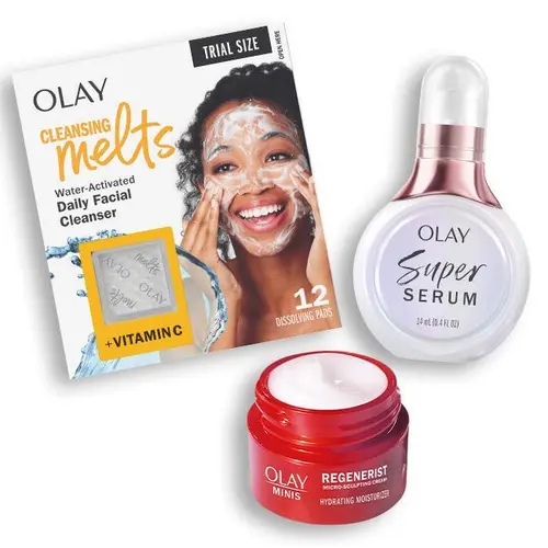 Olay TikTok Exclusive Skincare Starter Kit - Super Serum Mini, Micro-Sculpting Cream Trial Size, Cleansing Melts + Vitamin C 12 ct