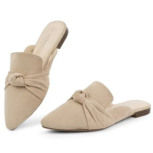 MUSSHOE Women's Pointed Toe Bow Knot Low Heel Black Mules - Slip-On Backless Casual Shoes, Ideal for Office Outfits & Corporate Office Wear
