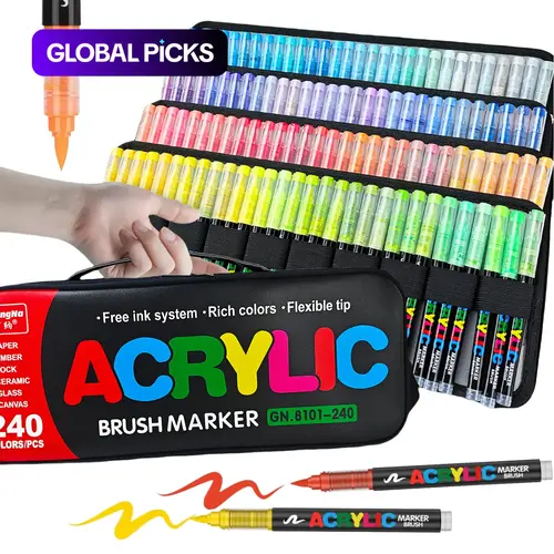 Acrylic Brush Marker Pen Set, Waterproof Paint Markers with Soft Brush Tips for Glass, Plastic & Paper, Art Supplies #GLOBAL PICKS