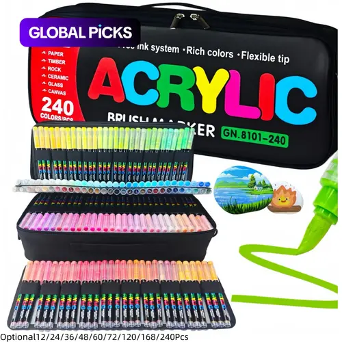 Acrylic Brush Marker Pen, 1 Set Acrylic Paint Pens with Soft Brush Nib, Flexible Tip Markers, Waterproof Art Markers for Glass, Stone, Wood & Paper, Drawing Art Supplies, Painting Supplies, Art Supply Set #GLOBAL PICKS