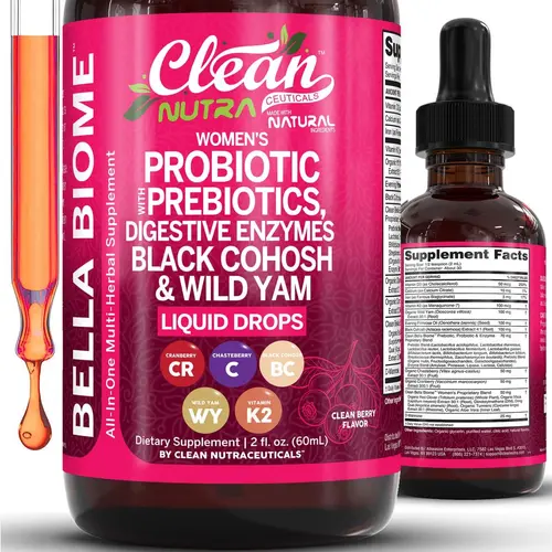 Clean Nutra Women's Probiotic with Prebiotics, Digestive Enzymes, Black Cohosh & Wild Yam for Gut Health Vitamins - Bella Biotic