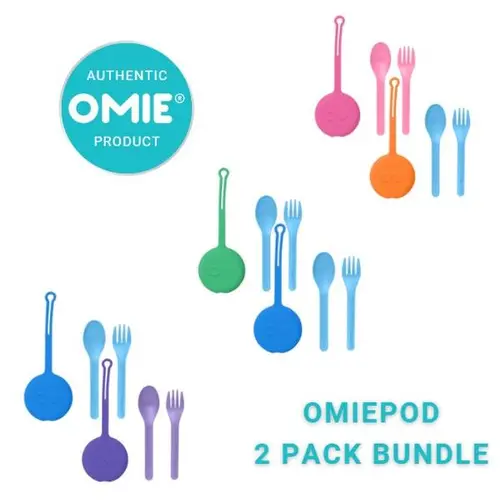 Kids' BPA-Free Eco-Friendly Silicone Reusable Feeding Utensils Set - 2-Set Convenience, Lightweight OmiePod Cutlery, 2-Count Toddler Spoons & Forks, Pod, TTS, Loop, Dishwasher Safe (Kitchenware, Cutlery & Tableware, Lunch Boxes)