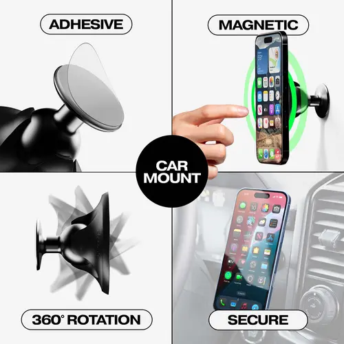 Snap Car Mount - Magnetic Aluminum Automotive Mount with High-Bond Adhesive & Auto-Alignment for Hassle-Free Car Use
