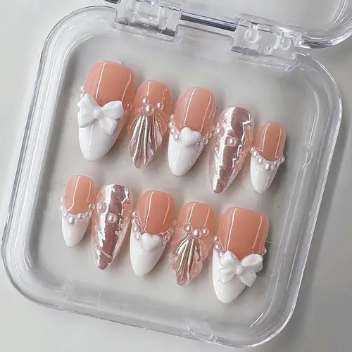 NailPhoria WHITE PARIS - Handmade Press-On Nails | Reusable, Salon-Quality, Long-Lasting, Glossy Design