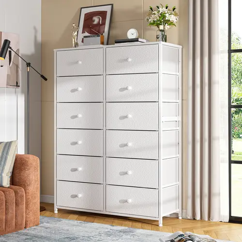 Raybee Furniture Tall Dressers for Bedroom, 12 Drawer Dresser & Chest of Drawers for Closet Hallway, Living Room, Bedroom Furniture Clothes Organizer