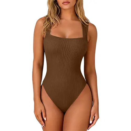 OYV Women's Ribbed Sexy Square Neck Sleeveless Tank Top Design-Stretchy, Soft Womenswear Underwear Lady Comfort, Fitted, Basic Bodysuit