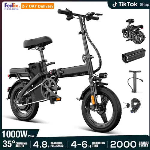 APYEAR 14-Inch Folding E-Bike Style Bikes, 1000W Motor, 35+ mi Range, 20+ MPH Max Speed, 12Ah Removable Battery, Air Tires, Front-Rear Disc Brakes, LED Display, 2-Person Capacity, Portable Outdoorfun Electric Bicycle, Fathersday Gift