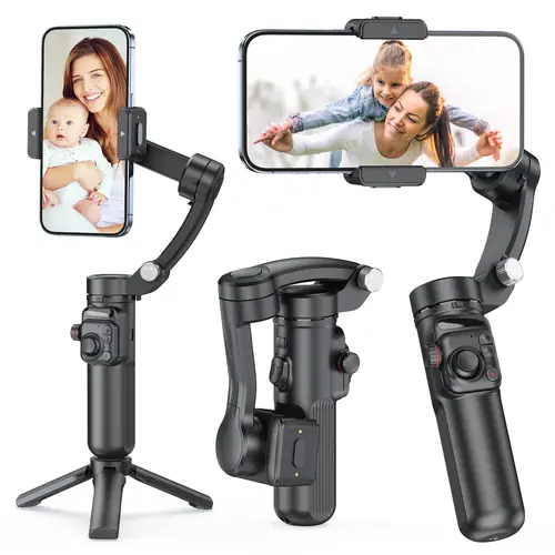 TOKQI 3-axis Gimbal Stabilizer Selfie Stick, Smart Selfie Stick with Face & Self-selected Target Tracking, Selfie Accessories for Smartphones, Camera Stabilizer, Portable Selfie Accessory, Cellphone Selfie Accessory