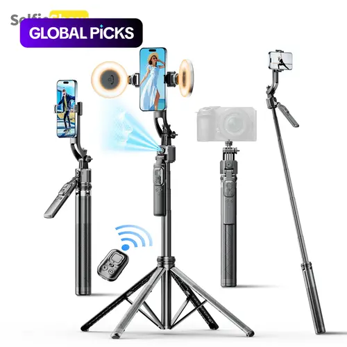 AI Face-Tracking Smartphone Selfie Stick with Remote Control, USB-Rechargeable 4-Foot Selfie Stick with 360° Rotation, Selfie Stand with Fill Light for Phones, Portable Vlogging Accessory, Cellphone Selfie Accessory #GLOBAL PICKS