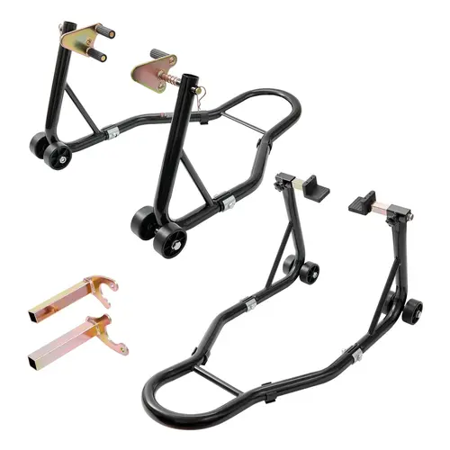 【DealsForYouDays】VEVOR Motorcycle Stand, motorcycle stand for front and rear wheel, 850 lbs Combo Lift Stand with Dual-Fork Front & Swingarm Spool Rear for Yamaha Honda Kawasaki Suzuki Sportbikes - Red