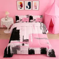 Abstract Comforter,Modern Abstract Art Comforter Set,Pink Black Pattern Bedding Set Room Decor Twin Full Queen King Size Duvet Set with Pillow Cover, Bed Sets, Microfiber Bed Set,back to school,back to school shopping,home decor