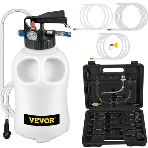 【toolupgrade】VEVOR 2-Way Manual ATF Refill System Dispenser - 10L Large Capacity Liquid Transfer Pump, Corrosion-Resistant Dual Control Oil Extractor Tool Set with 14 ATF Filler Adapters for Automotive Engine & Transmission Repair