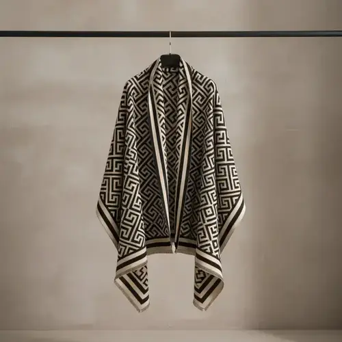 Boho Style Geometric Pattern Double Sided Thickened Shawl, Casual Soft Warm Long Scarf, Textured Blanket Scarf for Fall & Winter, Fashion Accessories for Women & Men, Boho Shawl Wrap