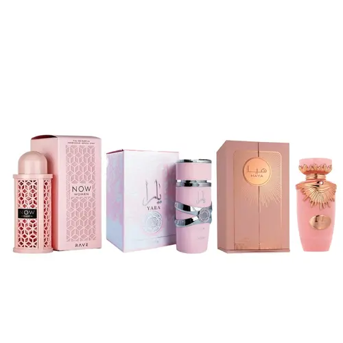 Oudlash Bundle | Lattafa | Yara + Haya + Rave Now Pink | Women's Fragrance | 100 ML 3.4 OZ | Eau De Parfum | Tangerine - Heliotrope & Orchid