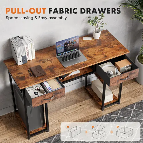【Deal】Sweet Furniture Computer Desk 48 Inch with Drawers, Metal Frame, Adjustable Feet, Modern Style, High-Quality Build, 250LBS Weight Capacity,dorm essentials,home decor