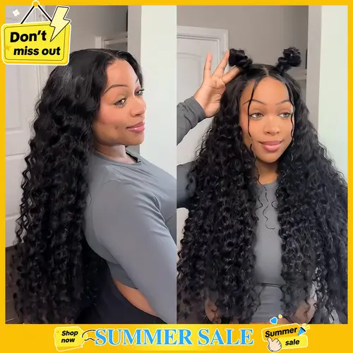 Mamushow 7x6 Glueless Water Wave Wigs 200% Density Human Hair With Drawstring Curly Wave Wigs Closure Wigs Pre Plucked Pre Cut Pre Bleached Wear and Go Wigs Outdoorfun Party Vacation Wigs #TikTokShopBackToSchool#SohoChic