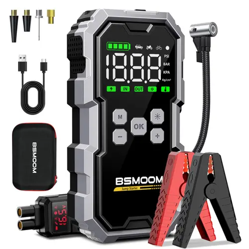 BSMOOM 8000A Portable Car Jump Starter with Air Compressor, Car Jump Starter (ALL Gas/ 10L Diesel) with 150PSI Digital Tire Inflator, 12V  Jump Box Car Battery Jumper Starter car battery batteryjumper jump starter multi-functional auto