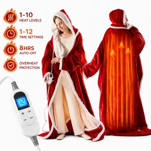 Cosybay Wearable Electric Blanket - 50x70in, 10 Heat Levels, 1-12H Timer, 8H Auto-Off, Smart Memory, Foot Pocket, Sleeves, Hood, Machine Washable, Christmas Gift for Mom, Adults, Parent, Mother-in-Law, Winter Household Appliance, Gifts Adults,familyfun