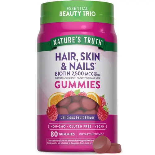 Nature's Truth Hair Skin and Nails with 2500 mcg of Biotin Gummies - 80 Count - Vitamin for Women & Men