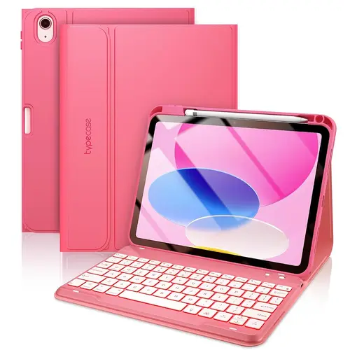 Typecase Leather Tablet Keyboard Case Accessories for iPad 11th/10th Gen (A16) Folio, 7-Color Backlit, Magnetic Wireless Detachable, Lightweight, Pencil Holder, Batteries Included, Cable-Ready for Business Use, Fits iOS Devices, Covers