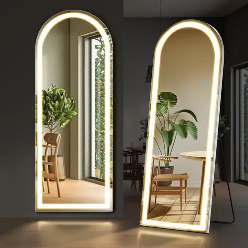 Sweetcrispy LED Dimmable Standing Floor Vanity Mirror - Modern Aluminum Frame Full Body Freestanding, 3-Color Lighting, Bathroom Fixture, Aesthetic Home Decor, Boujee Home Accessories, Room Accessories, Household Items, Led Dimmable Mirror