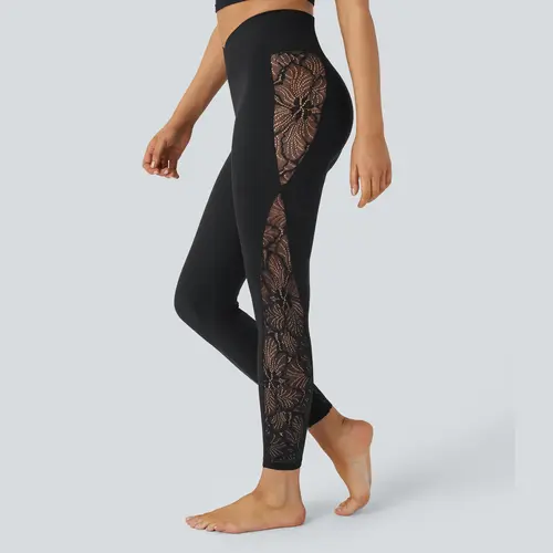 Halara SoftlyZero™ High Waisted Crossover Contrast Lace Pocket Yoga Leggings-UPF50+ #BackToSchool